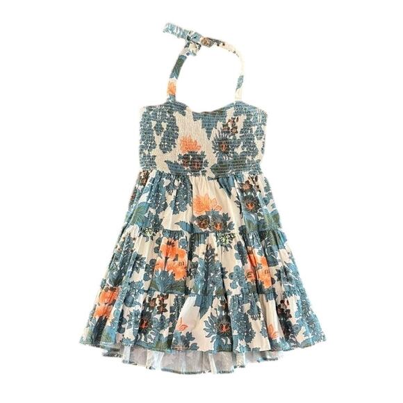 Forever That Girl Floral Smocked Halter Sundress Blue Orange Size S - Picture 1 of 16